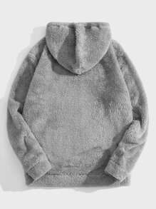 Manfinity VCAY Men Patched Detail Drawstring Flannel Hoodie - Grey - View 2