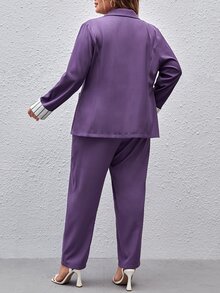 Mulvari 大碼條紋圖案雙口袋西裝外套和褲子 - 紫色 - 查看 2