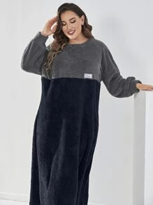 Mulvari Plus Colour Block Teddy Sweatshirt Dress - Navy Blue - View 5