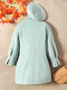 Girls 1pc Lapel Neck Double Button Overcoat - Mint Green - View 2