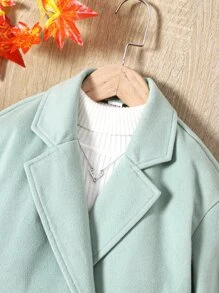 Girls 1pc Lapel Neck Double Button Overcoat - Mint Green - View 5