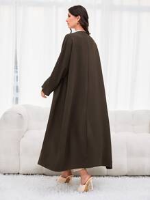 Al Najma Open Front Solid Modest Long Sleeve Arabian Abaya Without Belt - Chocolate Brown - View 2