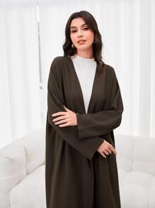 Al Najma Open Front Solid Modest Long Sleeve Arabian Abaya Without Belt - Chocolate Brown - View 3