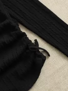 SHEIN Leap Crew Young Girl Solid Ruched Knot Side Tee - Black - View 3