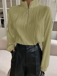 DAZY Half Zip Drop Shoulder Textured Sweatshirt - Lime Green - View 2