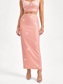 Becci 高腰後背開衩亮片半身裙 - 淺粉色 - 查看 3