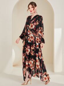 Modelyn 印花燈籠袖手帕下擺繫腰帶連衣裙 - 彩色 - 查看 2