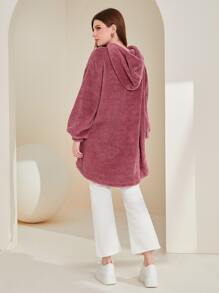 Seusyu Capucha de hombros caídos bajo irregular con cordón - Color caoba - Ver 2