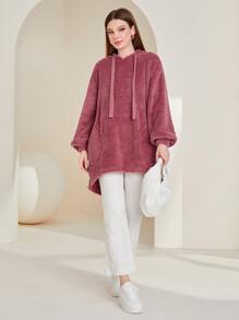 Seusyu Capucha de hombros caídos bajo irregular con cordón - Color caoba - Ver 4
