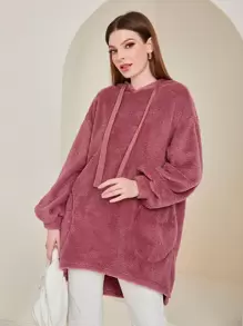 Seusyu Capucha de hombros caídos bajo irregular con cordón - Color caoba - Ver 5