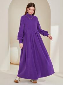 Mulvari Mock Neck Lantern Sleeve Dress Modest Dress - Violet Purple - View 2