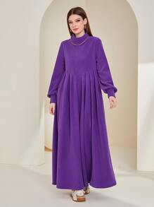 Mulvari Mock Neck Lantern Sleeve Dress Modest Dress - Violet Purple - View 1