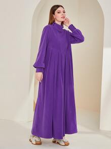 Mulvari Mock Neck Lantern Sleeve Dress Modest Dress - Violet Purple - View 4