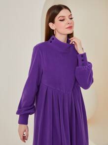 Mulvari Mock Neck Lantern Sleeve Dress Modest Dress - Violet Purple - View 5