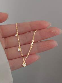 Nooxian 方晶锆石心形吊坠手链 情人节、妈妈、母亲、母亲节、礼物 - 金黃色 - 查看 3