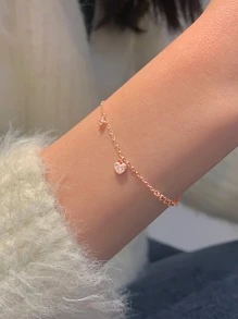 Nooxian Cubic Zirconia Heart Charm Bracelet - Rose Gold - View 2