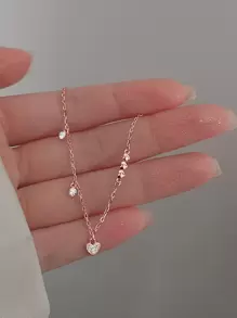 Nooxian Cubic Zirconia Heart Charm Bracelet - Rose Gold - View 3