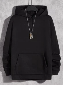 Manfinity RebelGame Men Slogan Graphic Kangaroo Pocket Drawstring Thermal Hoodie - Black - View 2