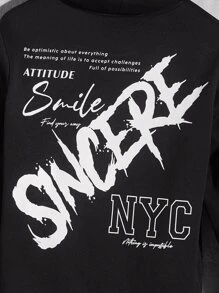 Manfinity RebelGame Men Slogan Graphic Kangaroo Pocket Drawstring Thermal Hoodie - Black - View 6