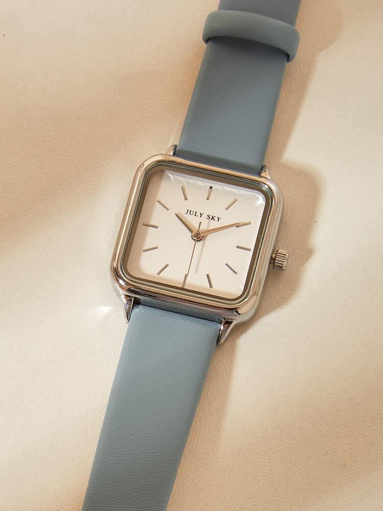 1 pezzo Orologio al quarzo semplice ed elegante in pelle PU blu JULYSKY, adatto per l uso quotidiano e come regalo per le vacanze - Blu - Visualizzare 4