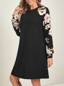 EMERY ROSE Vestido con estampado floral de manga raglán - Negro - Ver 4