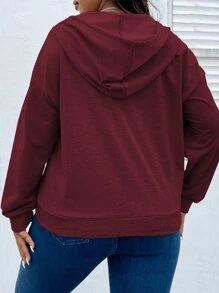 SHEIN LUNE Plus Size Half Zip Drop Shoulder Sweatshirt - Maroon - View 2