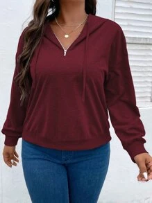 SHEIN LUNE Plus Size Half Zip Drop Shoulder Sweatshirt - Maroon - View 4