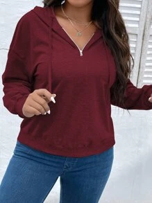 SHEIN LUNE Plus Size Half Zip Drop Shoulder Sweatshirt - Maroon - View 6