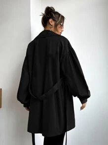 SHEIN EZwear 秋冬翻领落肩双排扣系带风衣