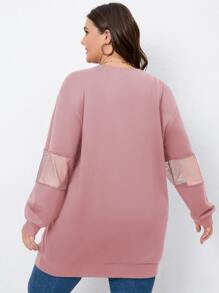 SHEIN LUNE 大碼拼接漁網落肩袖運動衫 - 藕粉色 - 查看 2