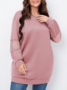 SHEIN LUNE 大碼拼接漁網落肩袖運動衫 - 藕粉色 - 查看 4