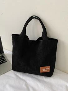 Letter Patch Decor Shopper Bag - Black - View 1