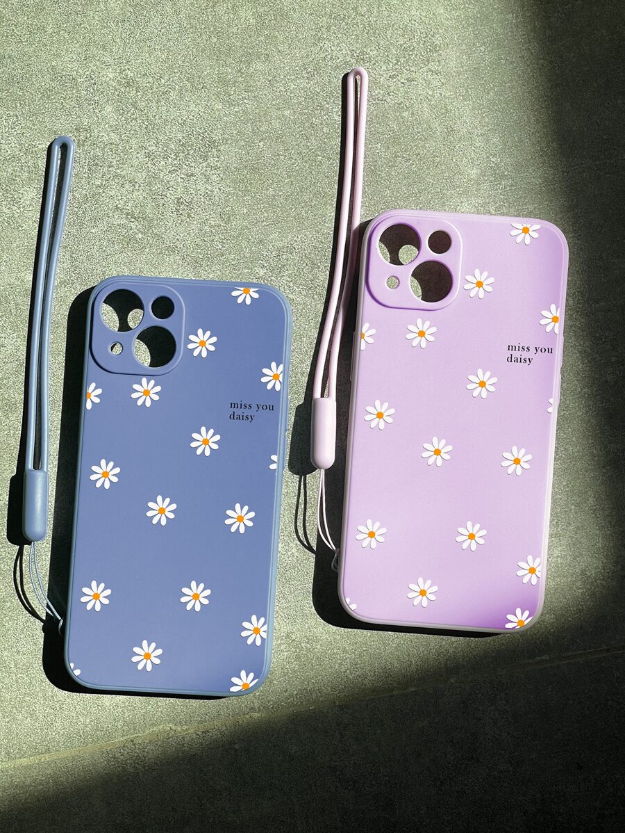 2pcs Flower Print Phone Case With Lanyard - Multicolor - View 1