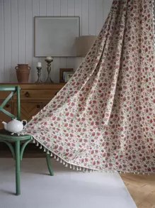 Bubaba 1 pieza Cortina opaca con patrón de flor de rosa, estilo bohemio, con flecos, apropiada para sala de estar, dormitorio, cocina, comedor, hotel, cafetería, decoración de vacaciones, uso en el hogar durante todo el año - Multicolor - Ver 2
