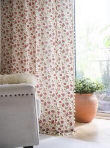 Bubaba 1 pieza Cortina opaca con patrón de flor de rosa, estilo bohemio, con flecos, apropiada para sala de estar, dormitorio, cocina, comedor, hotel, cafetería, decoración de vacaciones, uso en el hogar durante todo el año - Multicolor - Ver 5