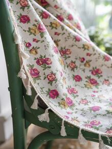 Bubaba 1 pieza Cortina opaca con patrón de flor de rosa, estilo bohemio, con flecos, apropiada para sala de estar, dormitorio, cocina, comedor, hotel, cafetería, decoración de vacaciones, uso en el hogar durante todo el año - Multicolor - Ver 8