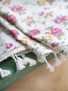 Bubaba 1 pieza Cortina opaca con patrón de flor de rosa, estilo bohemio, con flecos, apropiada para sala de estar, dormitorio, cocina, comedor, hotel, cafetería, decoración de vacaciones, uso en el hogar durante todo el año - Multicolor - Ver 9