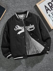 SHEIN Tween Boy 字母图案泰迪熊衬里夹棉大衣