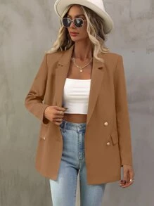 Chiquease Double Breasted Lapel Neck Blazer - Brown - View 3