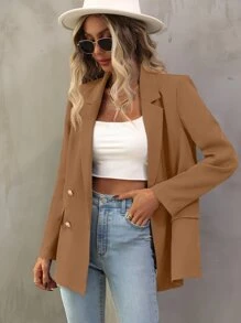 Chiquease Double Breasted Lapel Neck Blazer - Brown - View 4