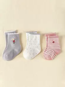 3 đôi tất trẻ em họa tiết ren hoa - Nhiều màu - Xem 1