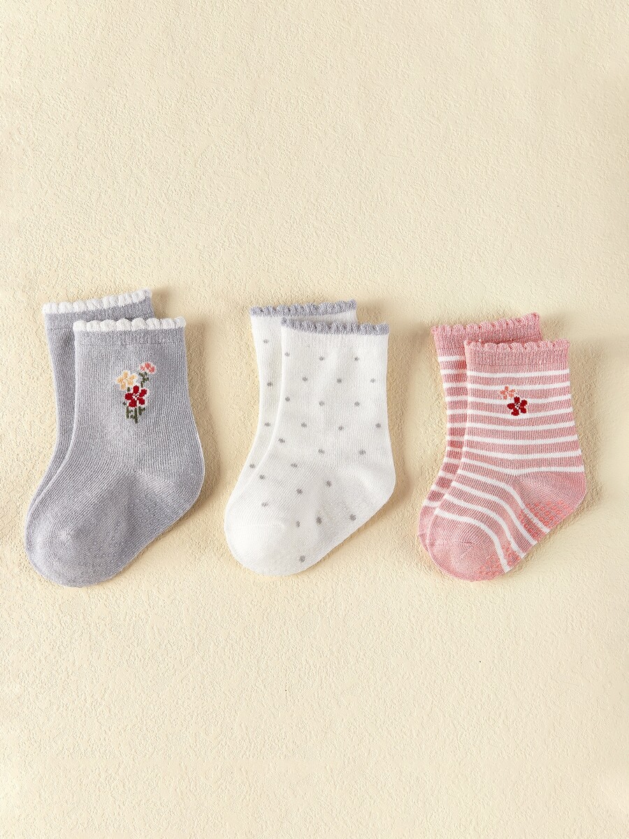 3 đôi tất trẻ em họa tiết ren hoa - Nhiều màu - Xem 1