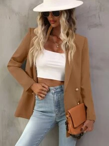 Chiquease Double Breasted Lapel Neck Blazer - Brown - View 6