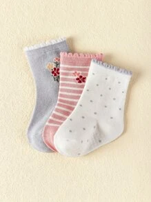 3 đôi tất trẻ em họa tiết ren hoa - Nhiều màu - Xem 2