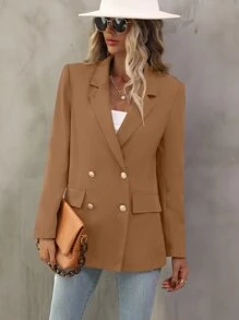 Chiquease Double Breasted Lapel Neck Blazer - Brown - View 7