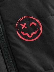 SHEIN 青少年男孩标语与卡通图案连帽棉服外套