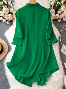 Vestido camisa con manga enrollada para mujer de talla grande