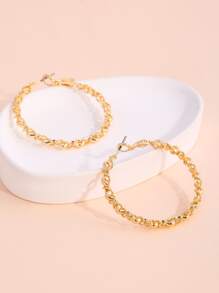 Hollow Out Hoop Earrings - Yellow Gold - View 1