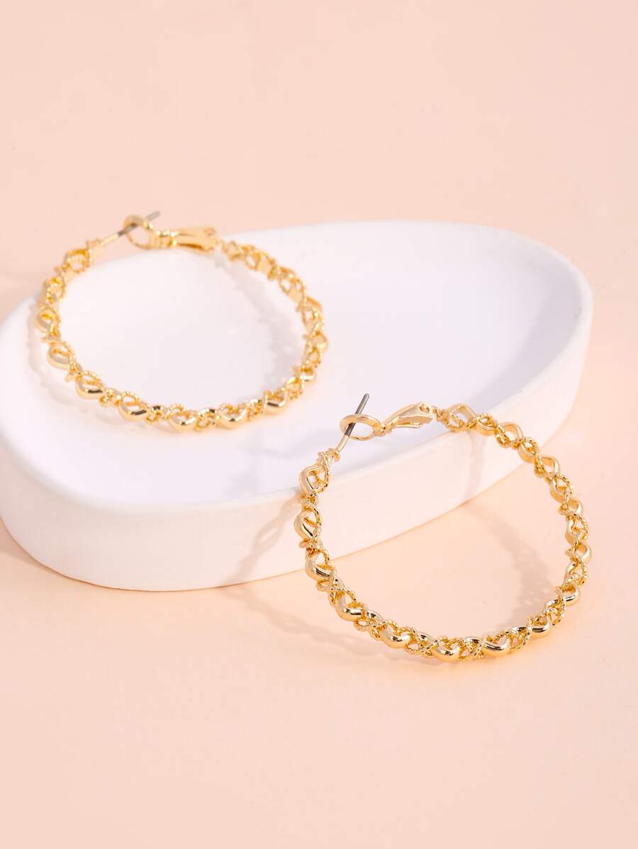 Hollow Out Hoop Earrings - Yellow Gold - View 1
