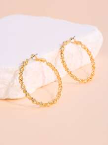 Hollow Out Hoop Earrings - Yellow Gold - View 3